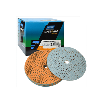 Круг абразивный Р320-400 ОРАНЖЕВЫЙ 150мм средний CYCLONIC на поролоне MULTI-AIR A975 NORTON